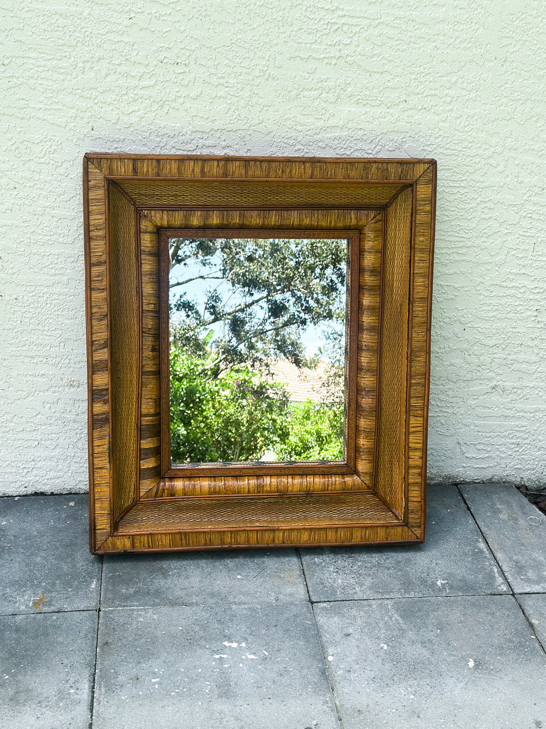 Vintage Burnt Rattan Mirror