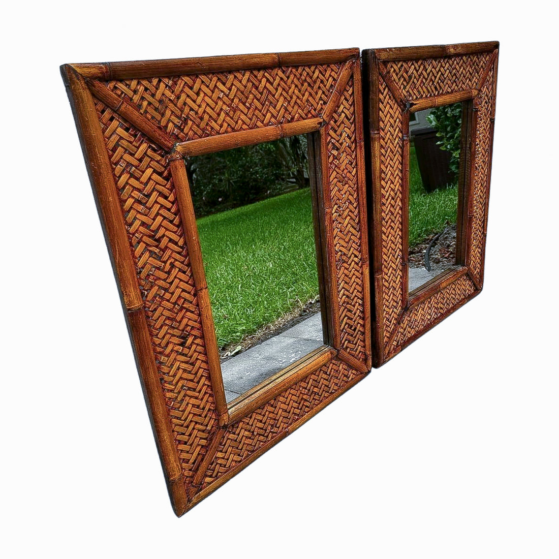 Vintage Pair of Rattan Mirrors
