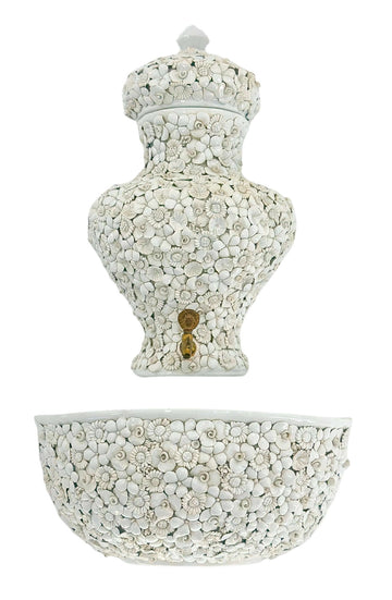Vintage Italian Fiori Blanco Lavabo Wall Fountain and Cistern