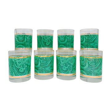 Vintage Malachite-Style Glasses (Set of 8)