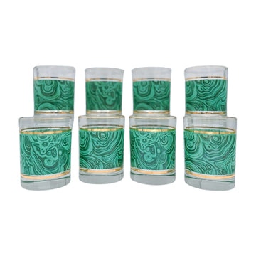 Vintage Malachite-Style Glasses (Set of 8)