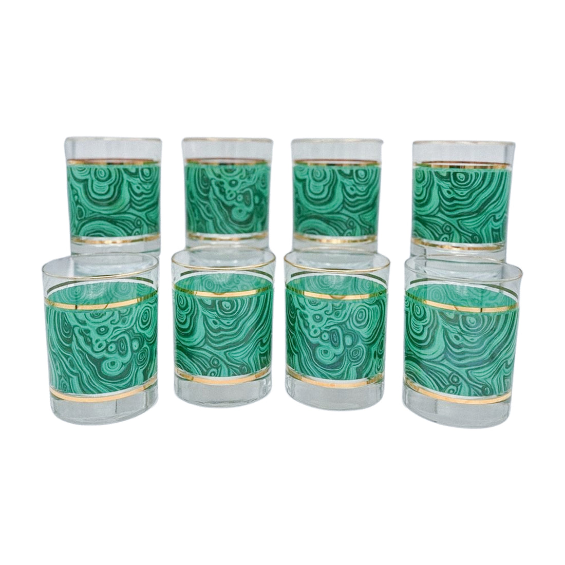 Vintage Malachite-Style Glasses (Set of 8)