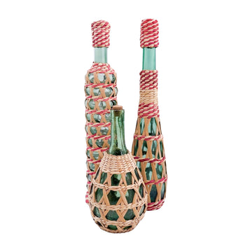 Vintage Woven Glass Bottles (Set of 3)