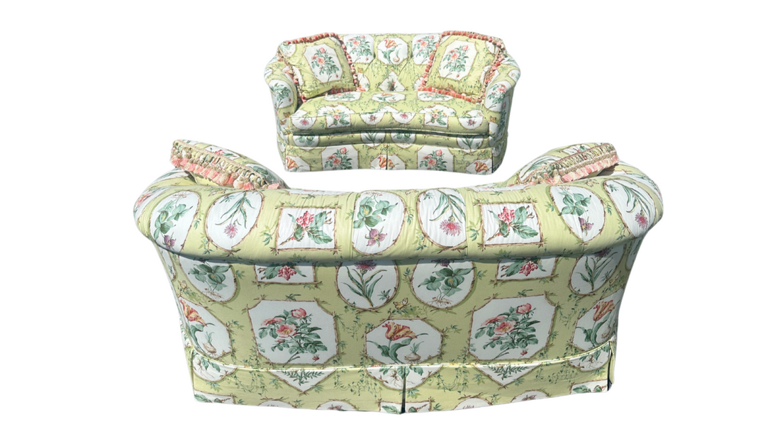 Vintage Loveseats in Schumacher's 'Greenbrier Botanical'
