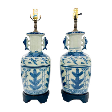Vintage Fish and Heron Lamps, A Pair
