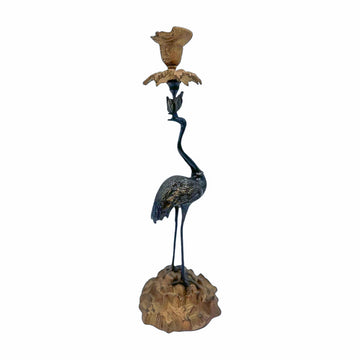 Vintage Bronze Crane Candlestick