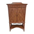 Vintage Pagoda-Top Rattan Cabinet with Diamond-Weave Doors