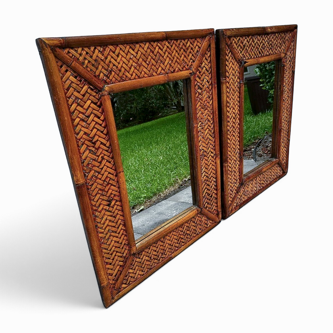 Vintage Pair of Rattan Mirrors