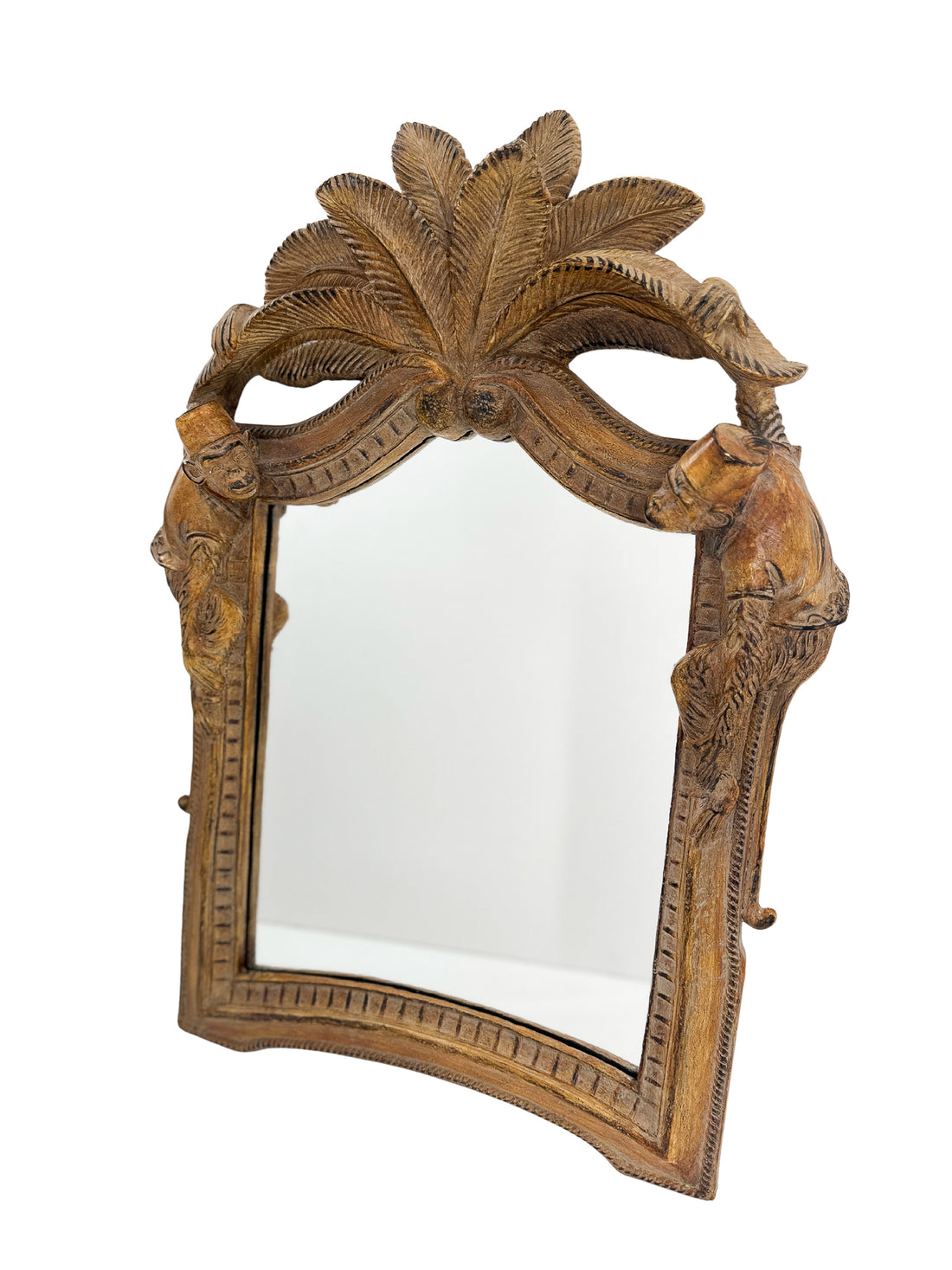 Carved Palm and Figural Giltwood Mirror
