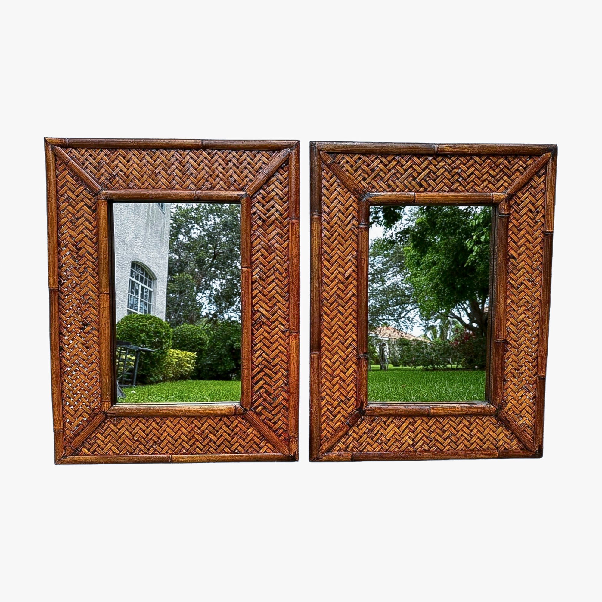 Vintage Pair of Rattan Mirrors