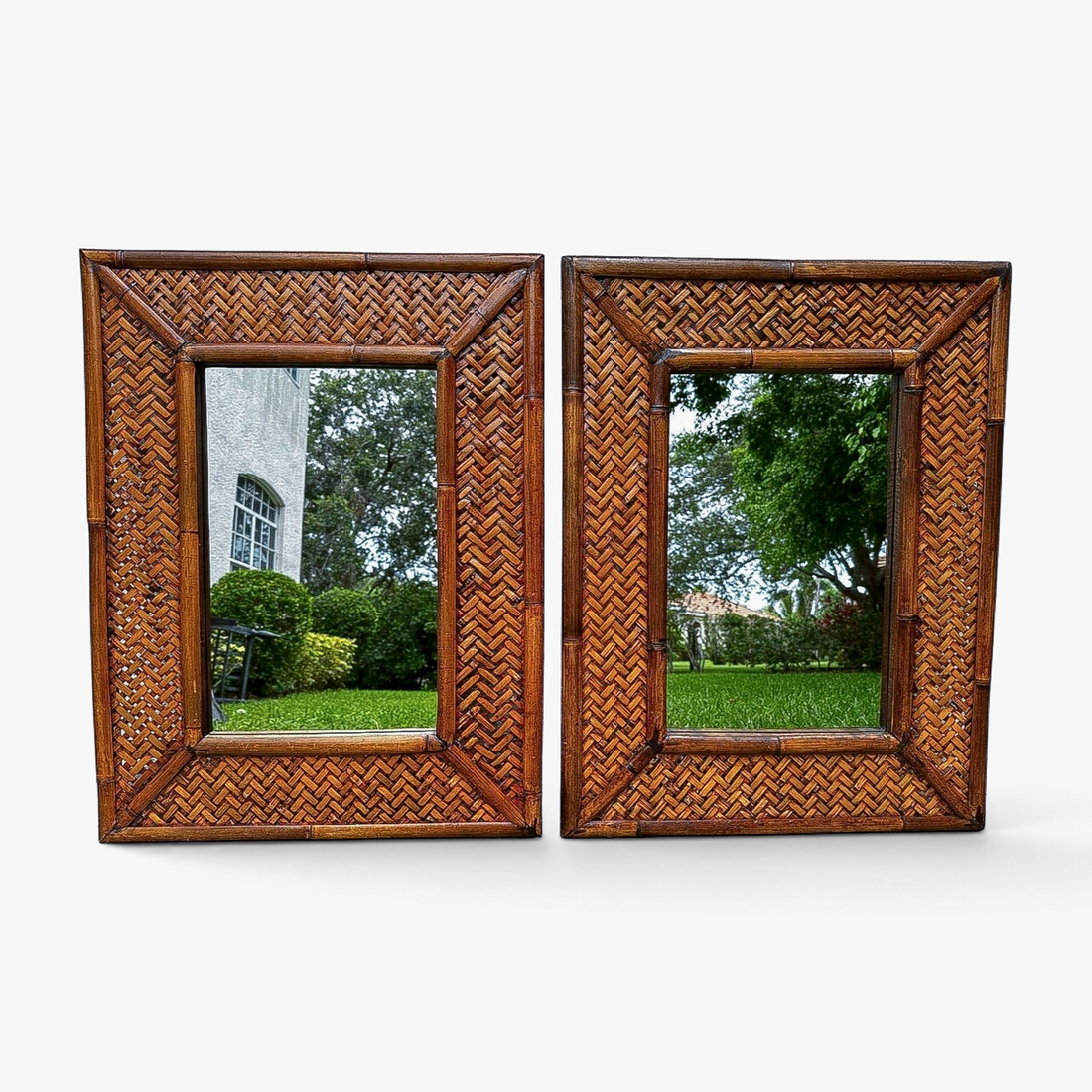 Vintage Pair of Rattan Mirrors