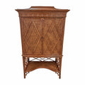 Vintage Pagoda-Top Rattan Cabinet with Diamond-Weave Doors
