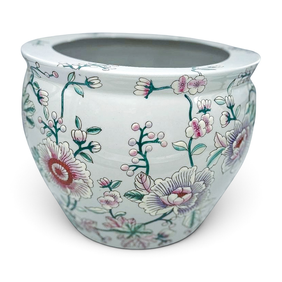 Vintage Hand-Painted Floral Fishbowl