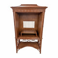 Vintage Pagoda-Top Rattan Cabinet with Diamond-Weave Doors
