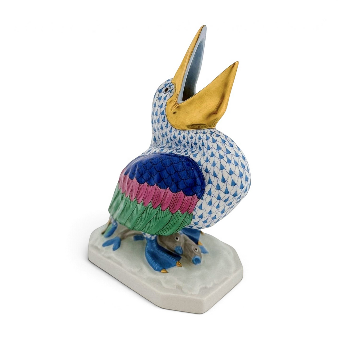 Herend Blue Fishnet Large Pelican Figurine, Style 5073 | Retired