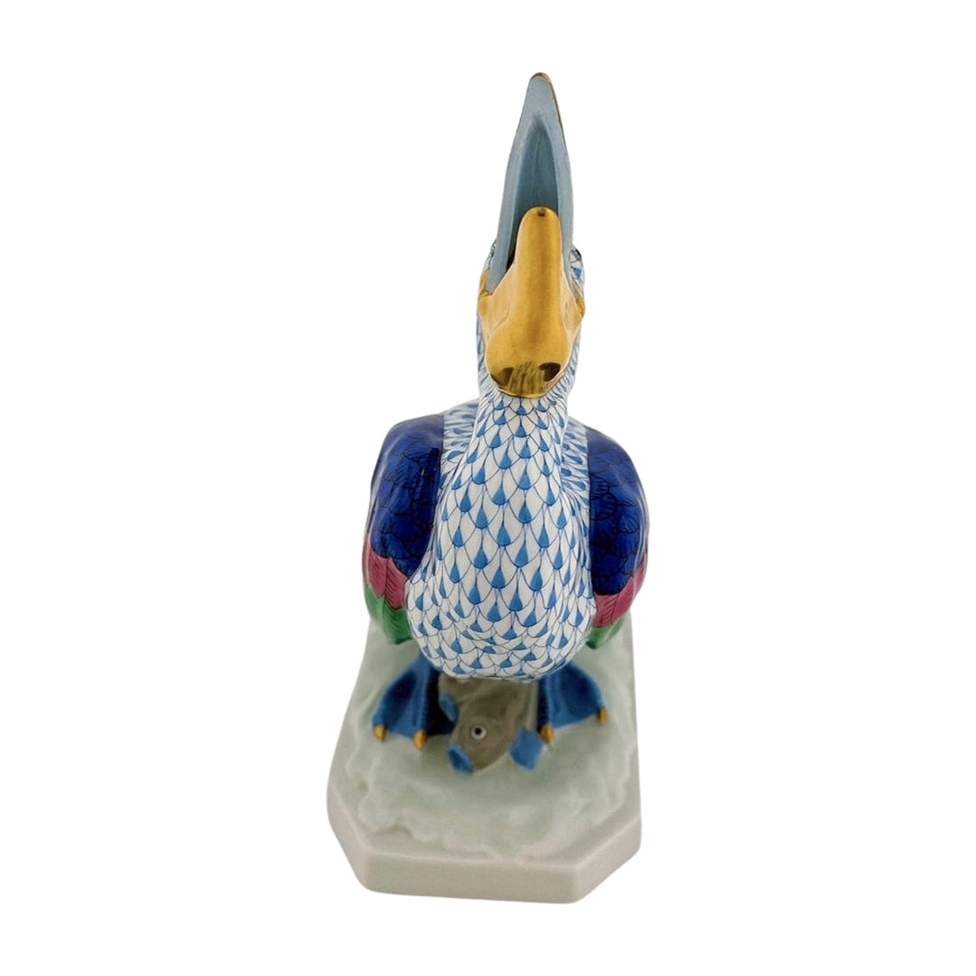 Herend Blue Fishnet Large Pelican Figurine, Style 5073 | Retired