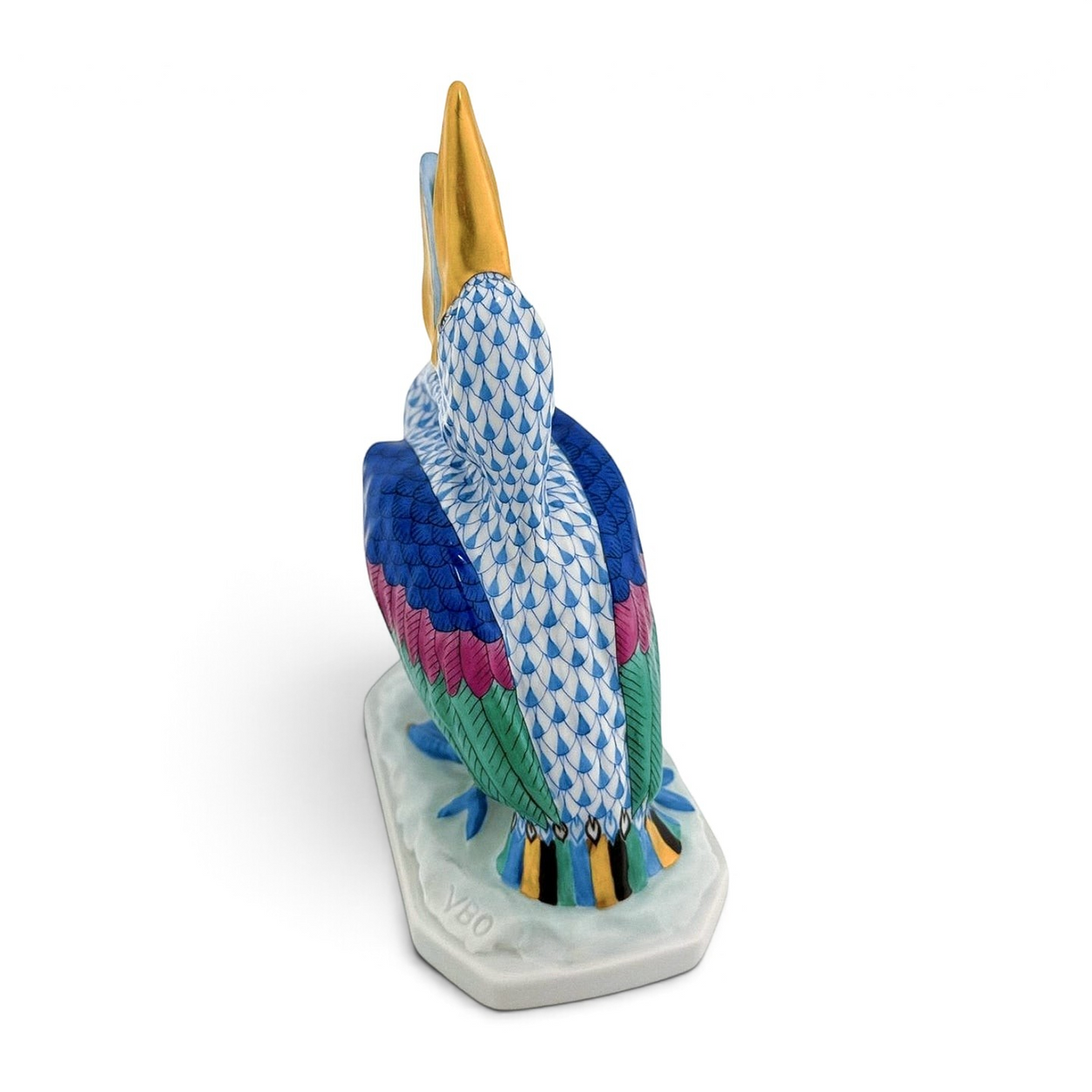 Herend Blue Fishnet Large Pelican Figurine, Style 5073 | Retired