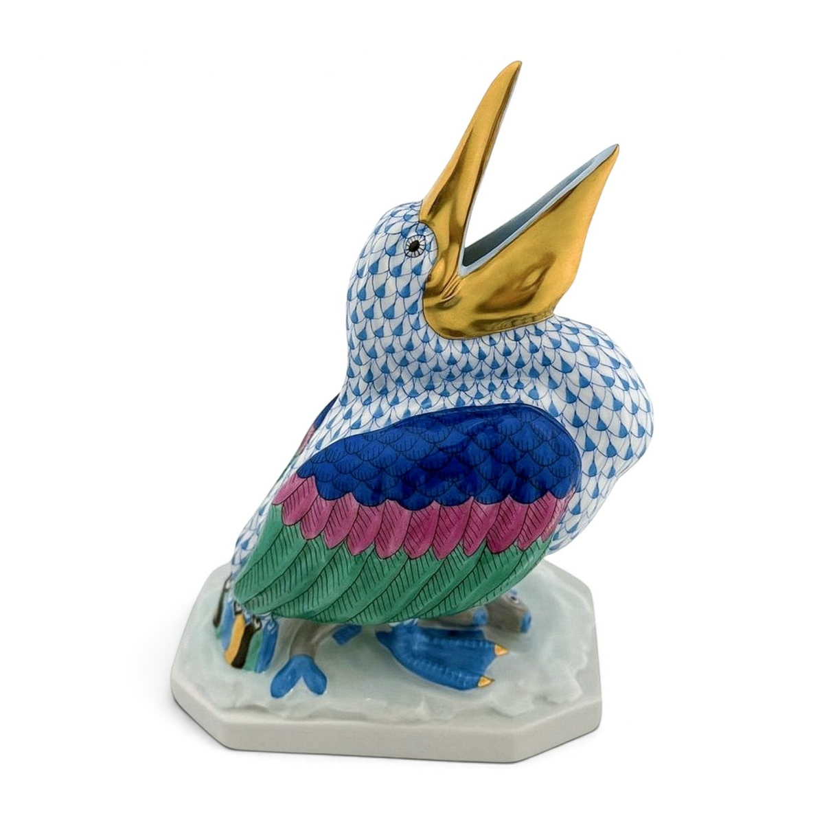 Herend Blue Fishnet Large Pelican Figurine, Style 5073 | Retired