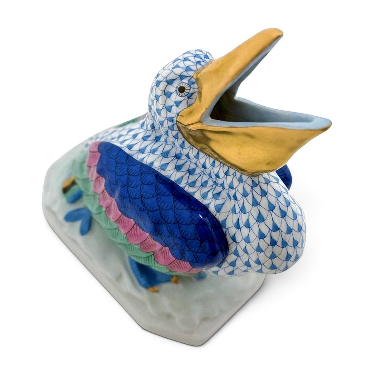 Herend Blue Fishnet Large Pelican Figurine, Style 5073 | Retired