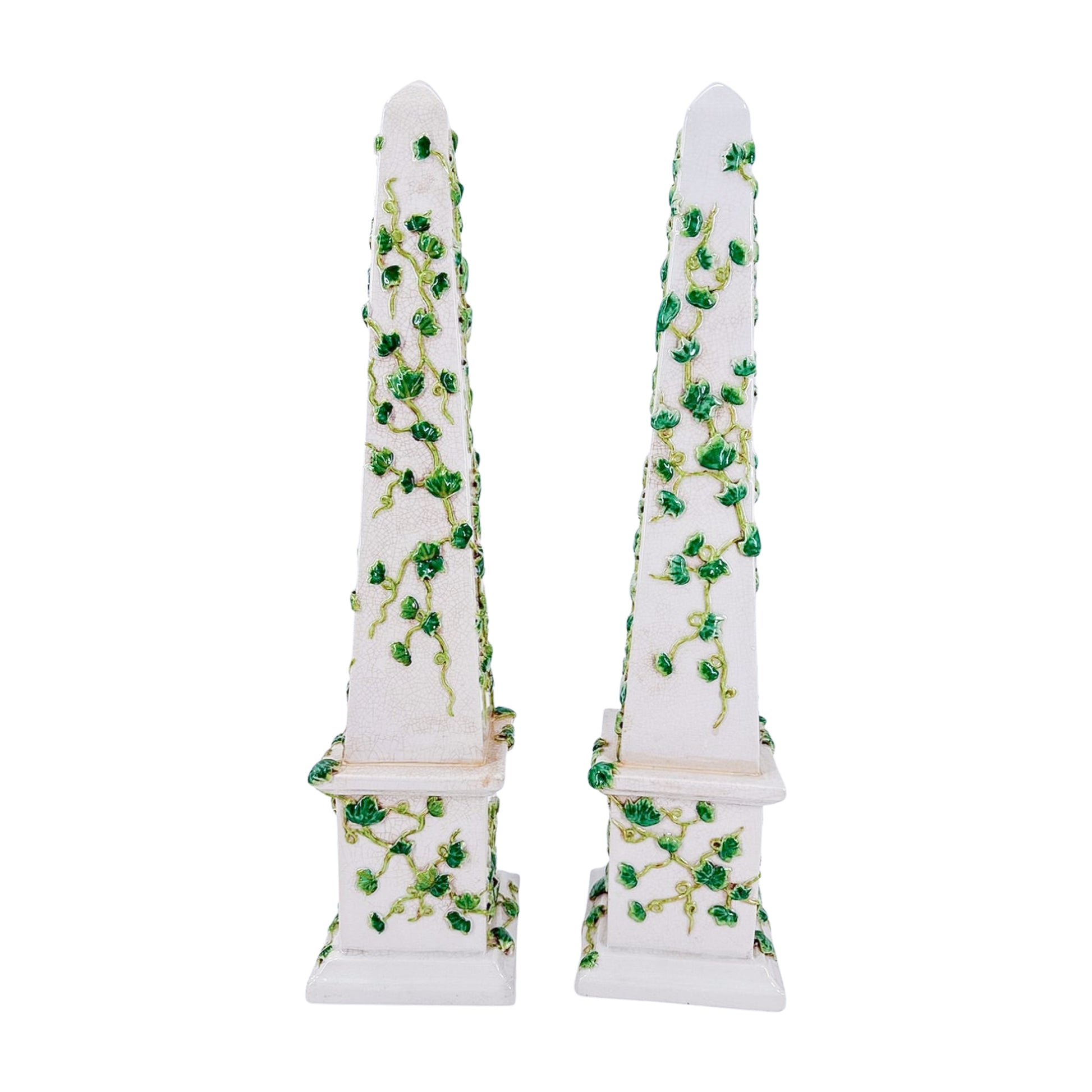 Large Ceramic Obelisks with Vine Relief (Pair)