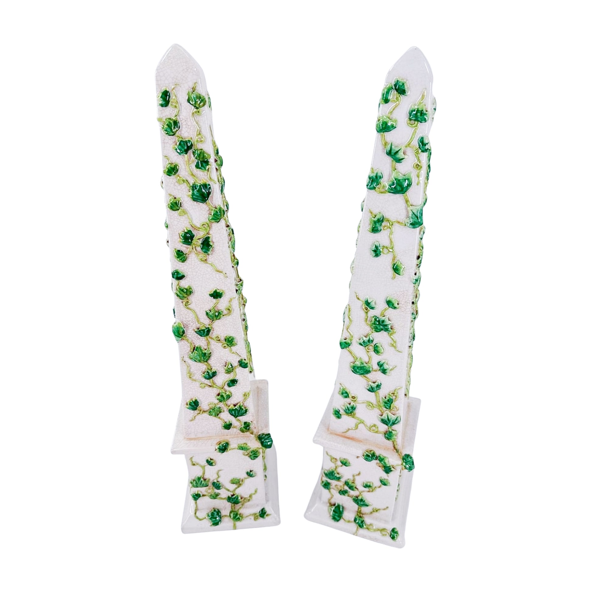 Large Ceramic Obelisks with Vine Relief (Pair)