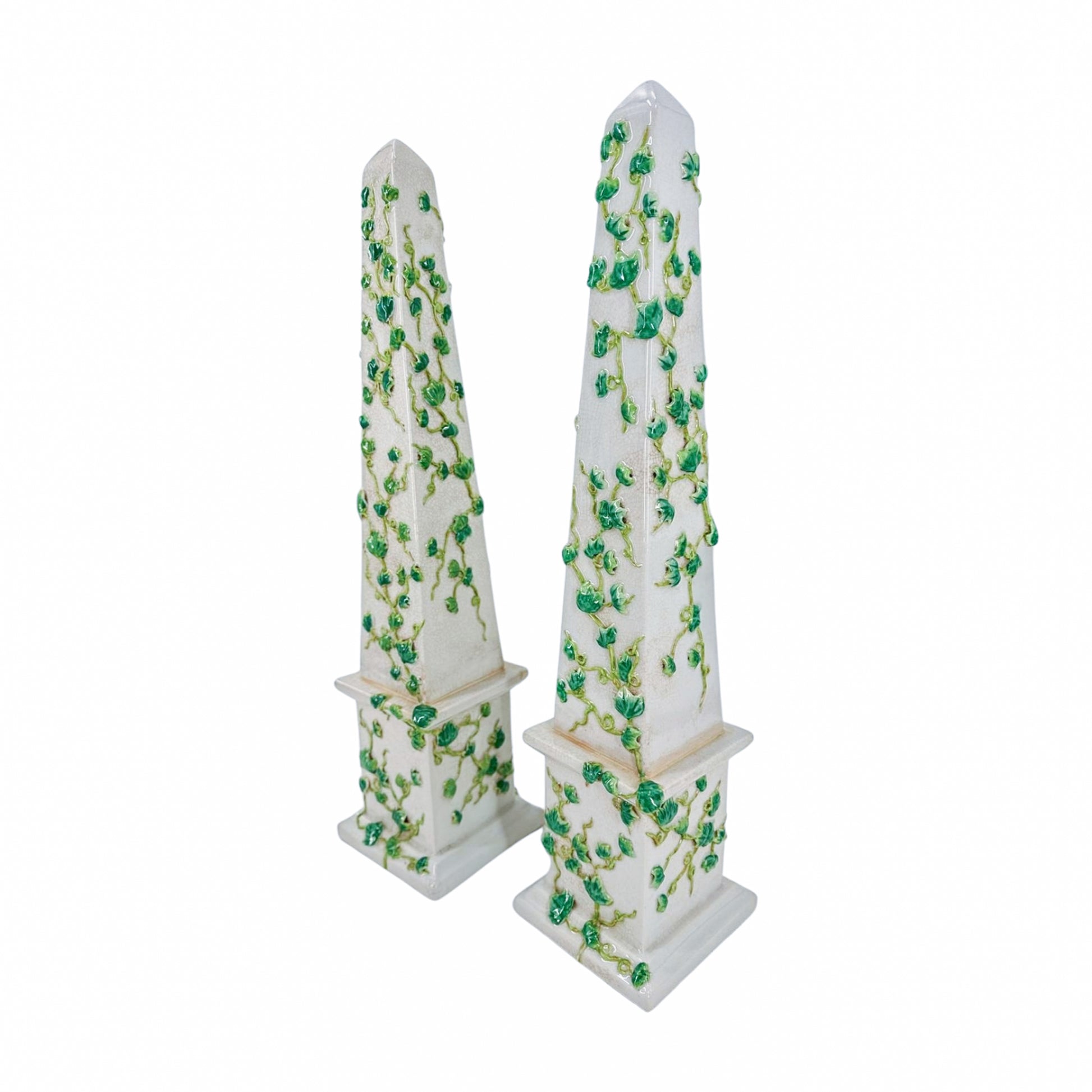 Large Ceramic Obelisks with Vine Relief (Pair)