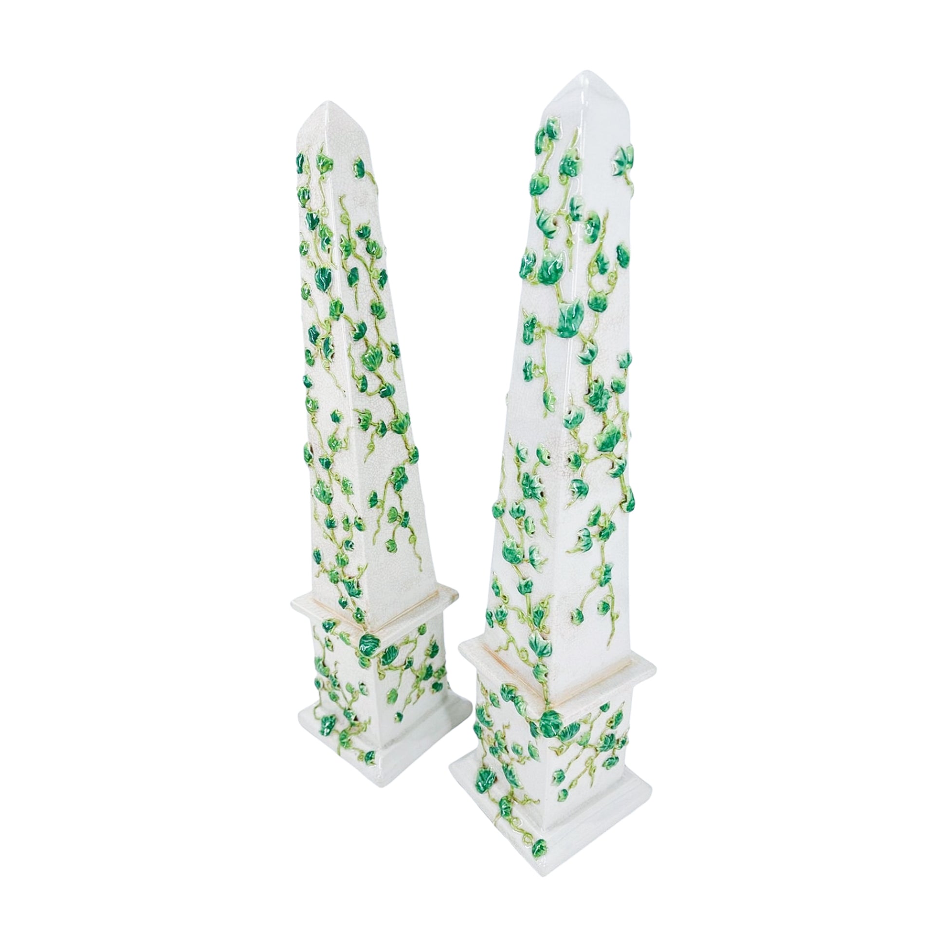 Large Ceramic Obelisks with Vine Relief (Pair)