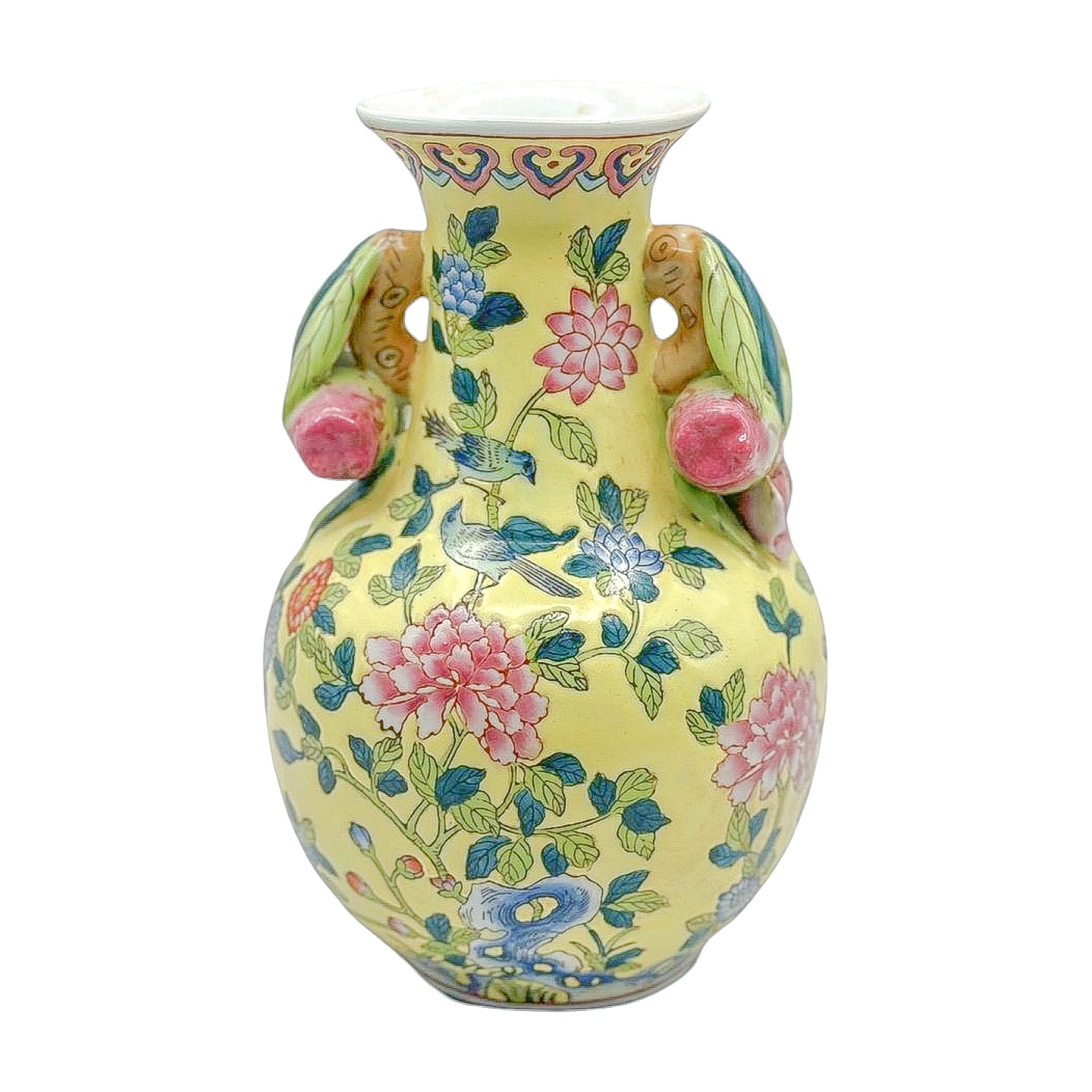Andrea by Sadek Chinoiserie Vase | Floral & Bird Motif with Sculptural Handles