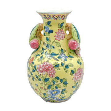 Andrea by Sadek Chinoiserie Vase | Floral & Bird Motif with Sculptural Handles