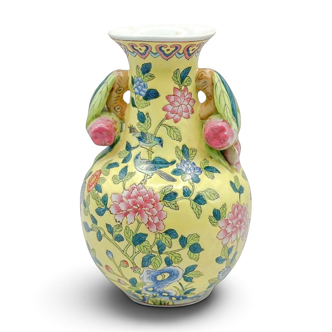 Andrea by Sadek Chinoiserie Vase | Floral & Bird Motif with Sculptural Handles