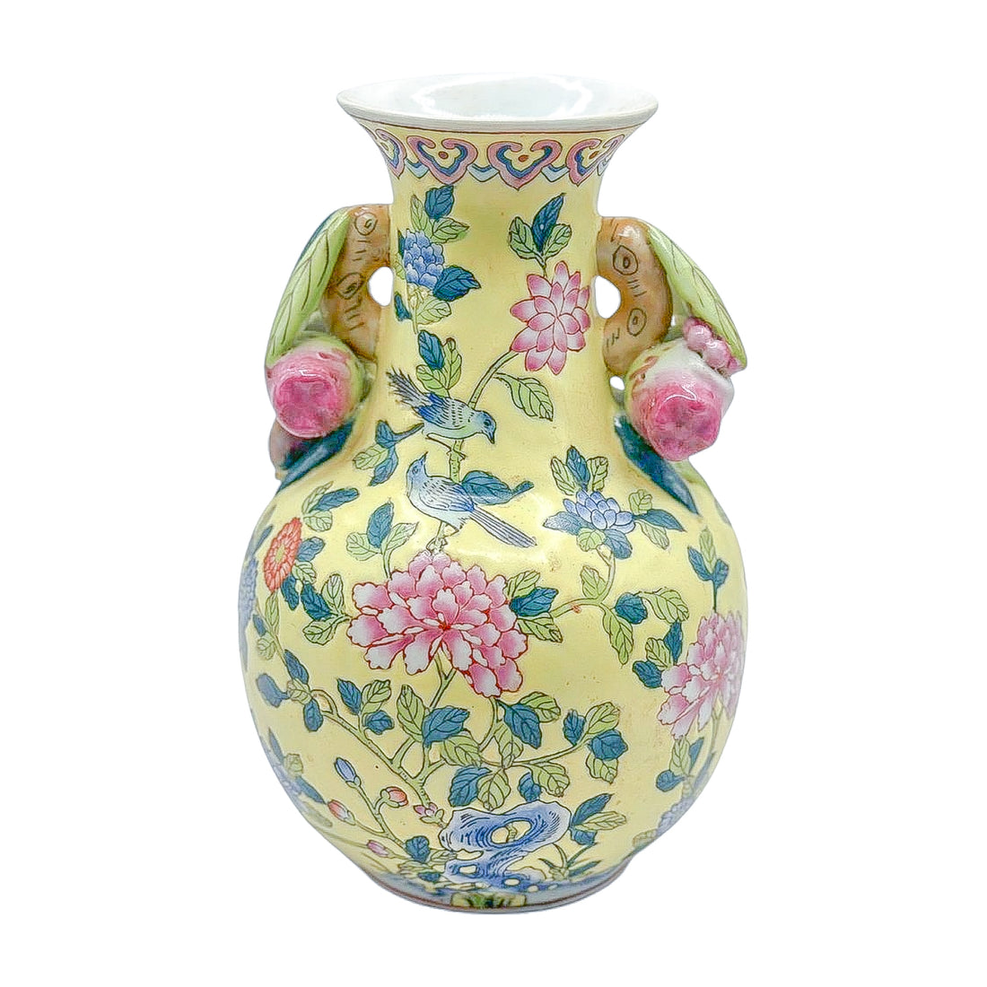 Andrea by Sadek Chinoiserie Vase | Floral & Bird Motif with Sculptural Handles