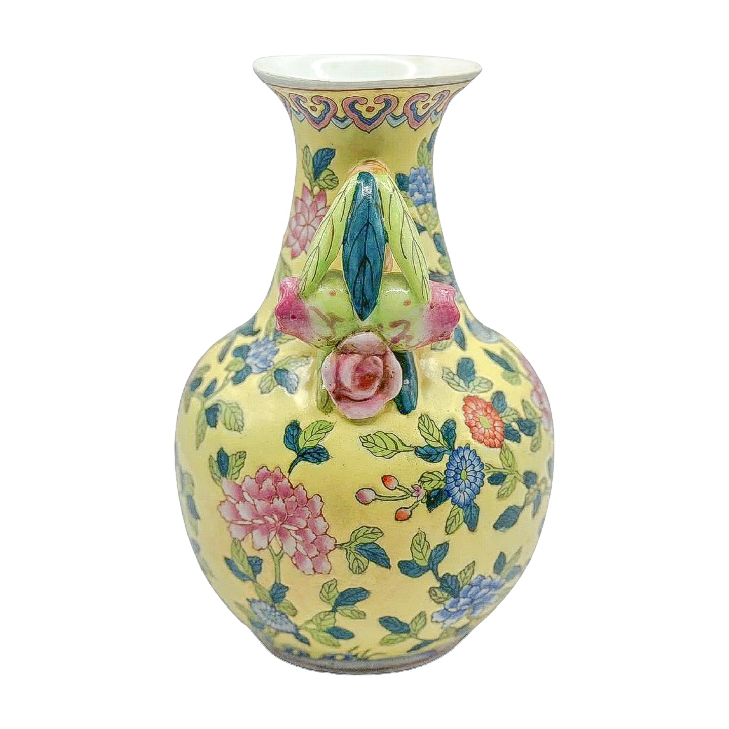 Andrea by Sadek Chinoiserie Vase | Floral & Bird Motif with Sculptural Handles