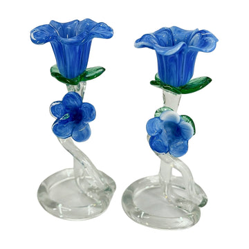 Vintage Floral Glass Candlesticks