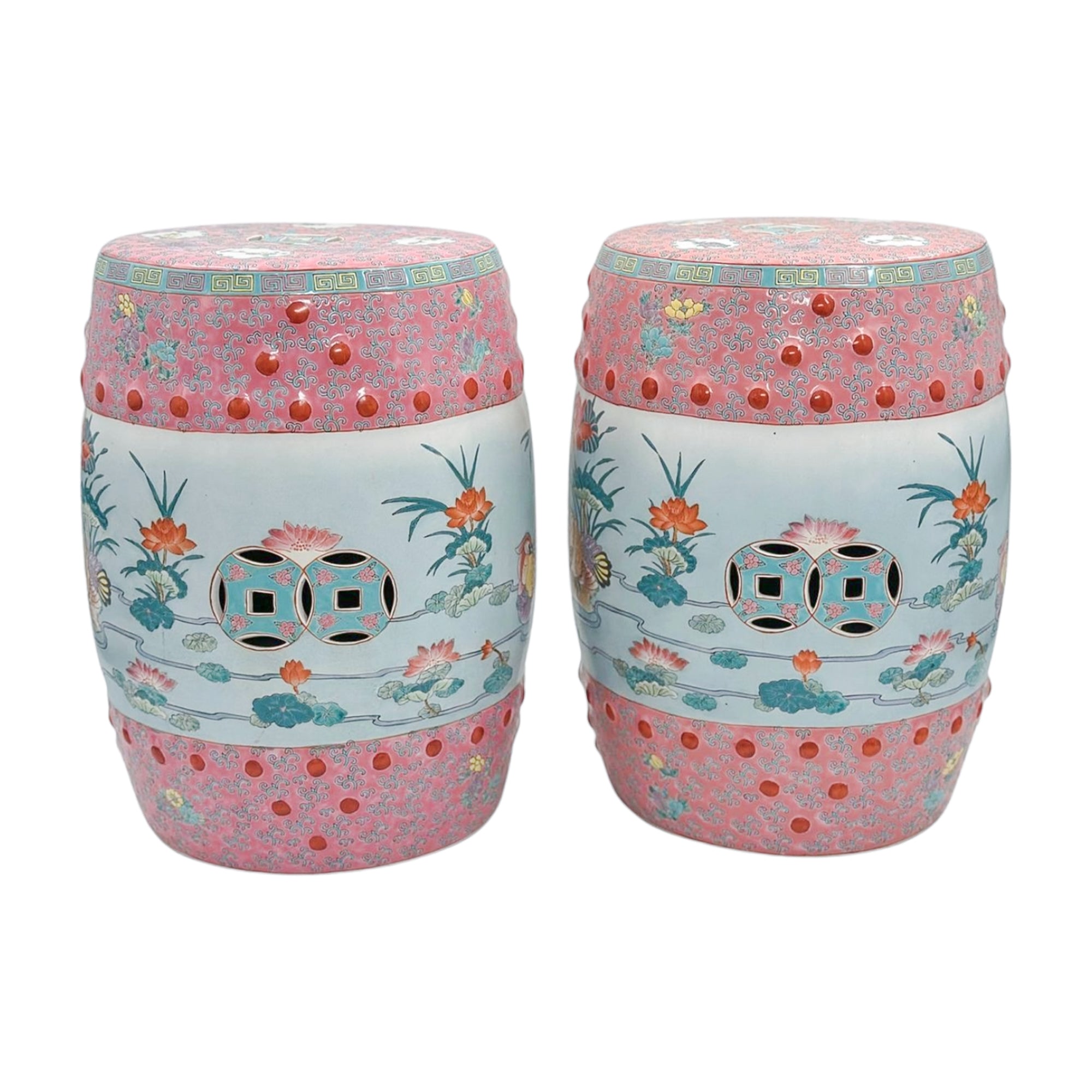 Vintage Famille Rose Garden Stools