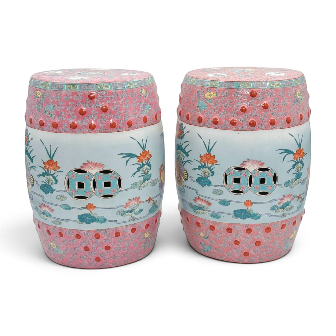 Vintage Famille Rose Garden Stools
