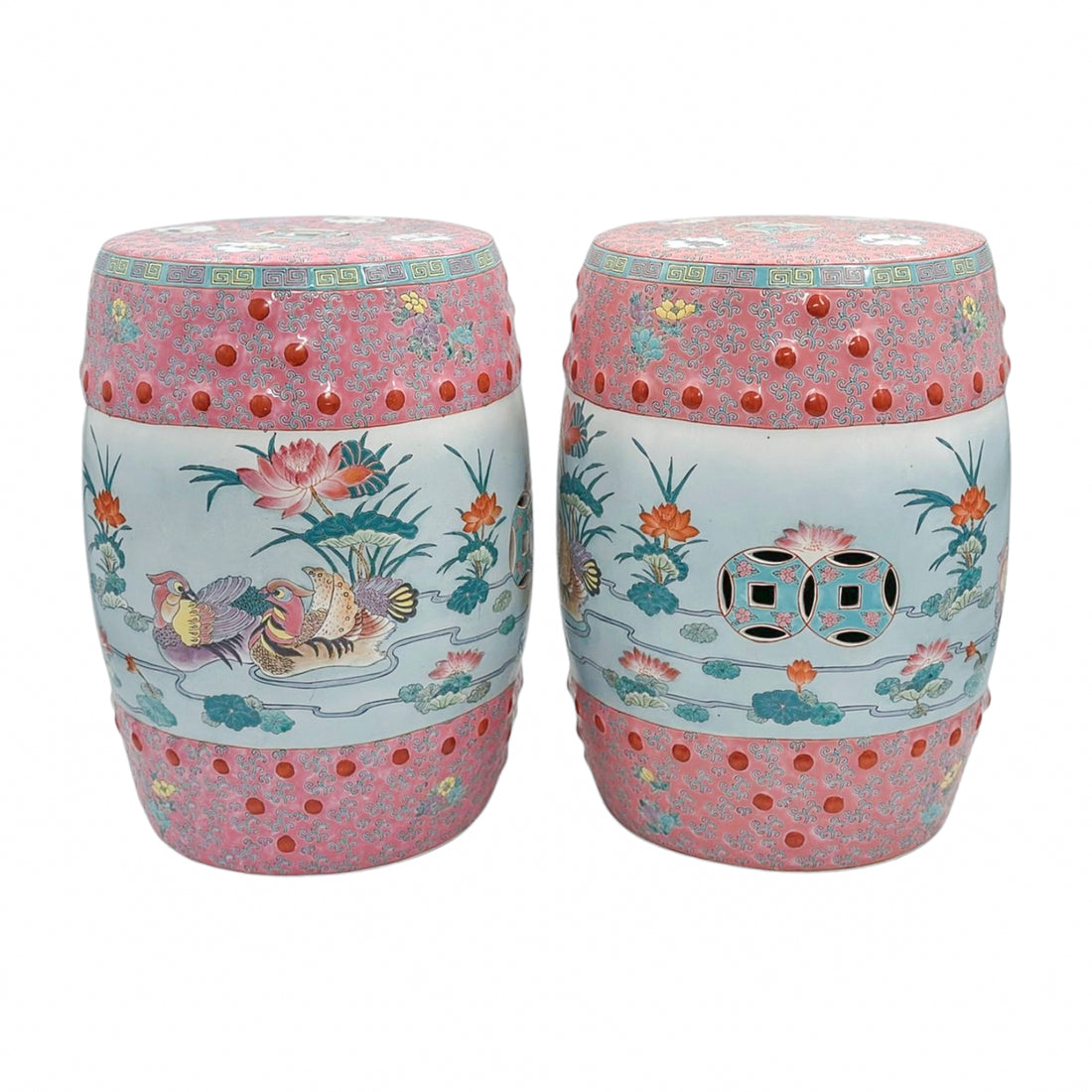 Vintage Famille Rose Garden Stools