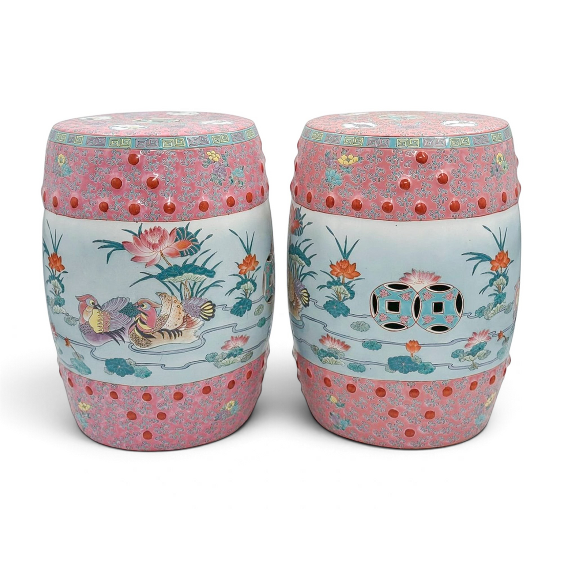 Vintage Famille Rose Garden Stools