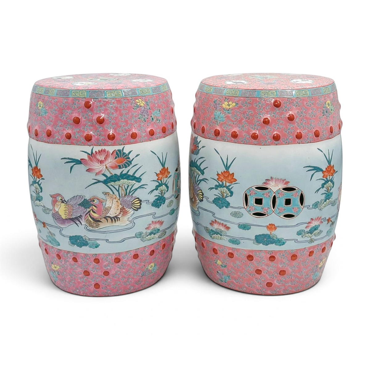 Vintage Famille Rose Garden Stools