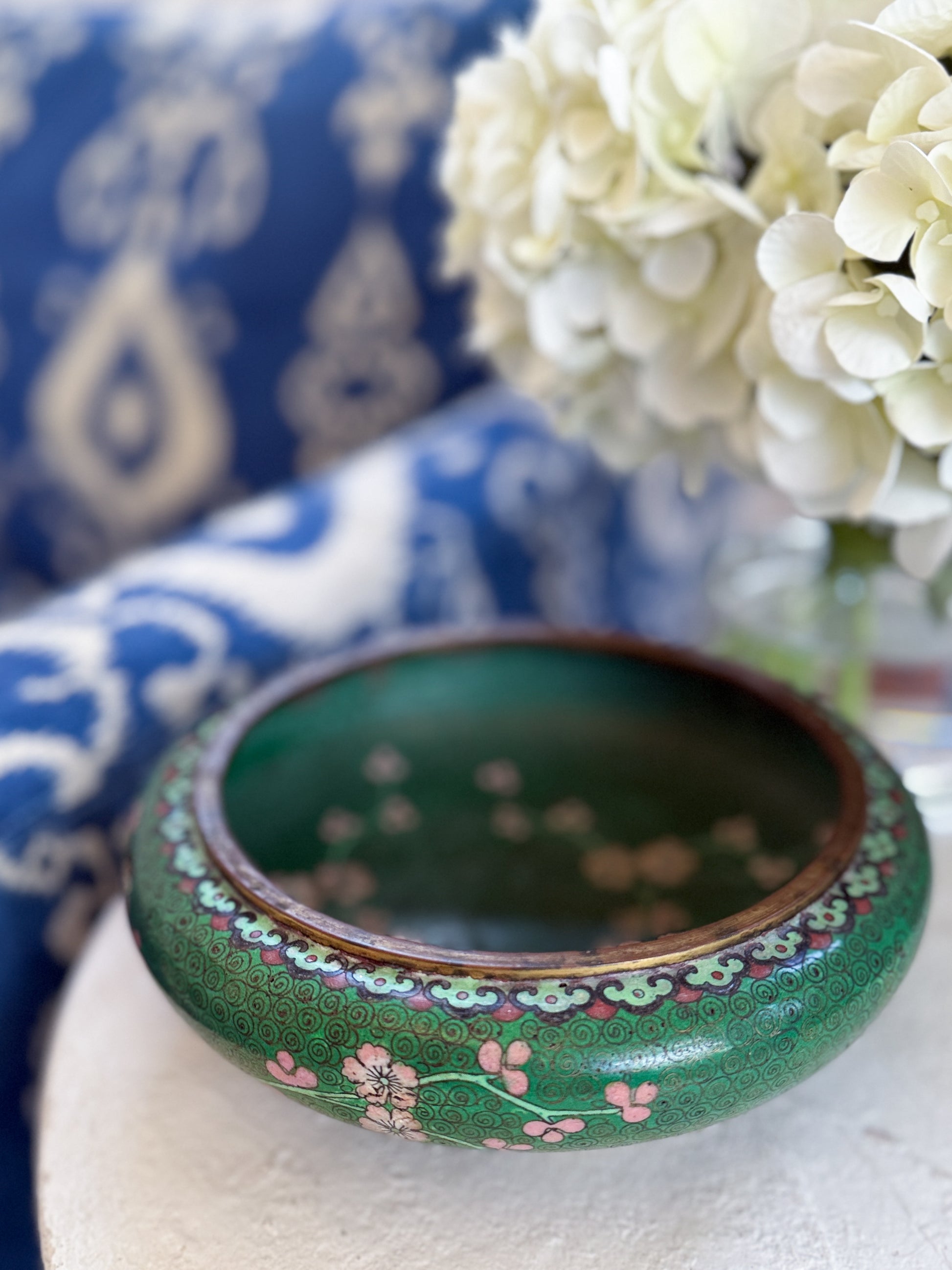 Green Cloisonné Bowl with Blossom Branch