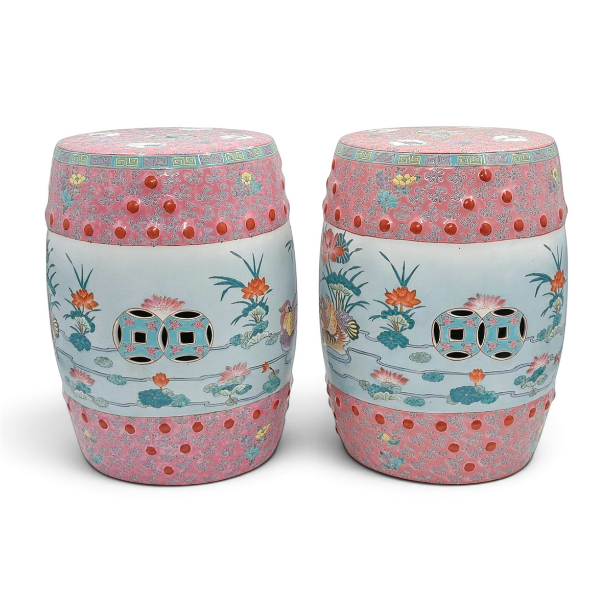 Vintage Famille Rose Garden Stools
