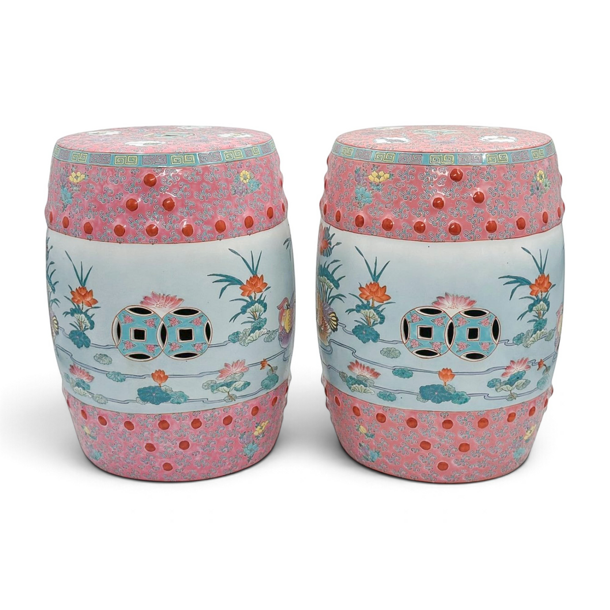 Vintage Famille Rose Garden Stools