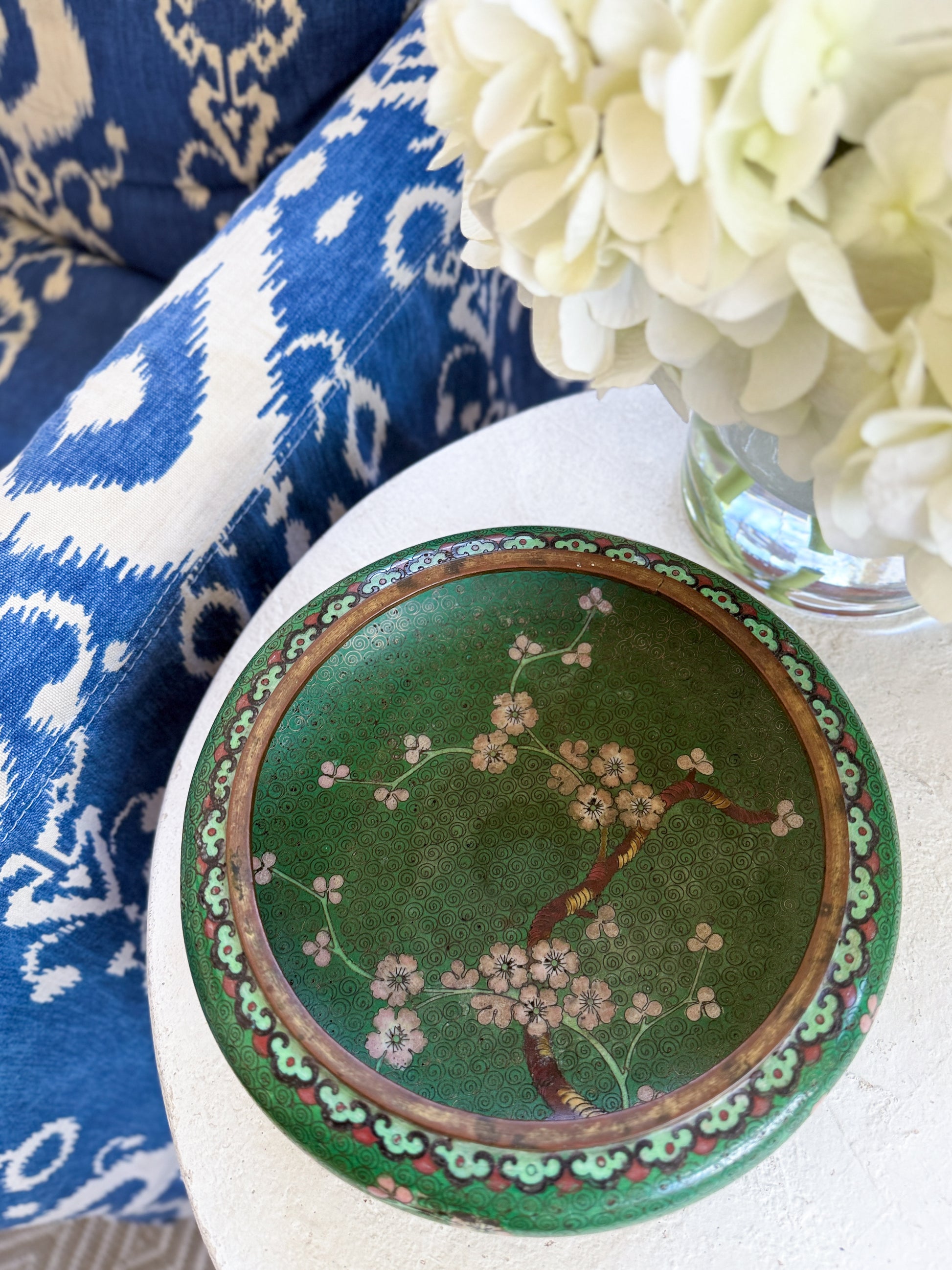 Green Cloisonné Bowl with Blossom Branch
