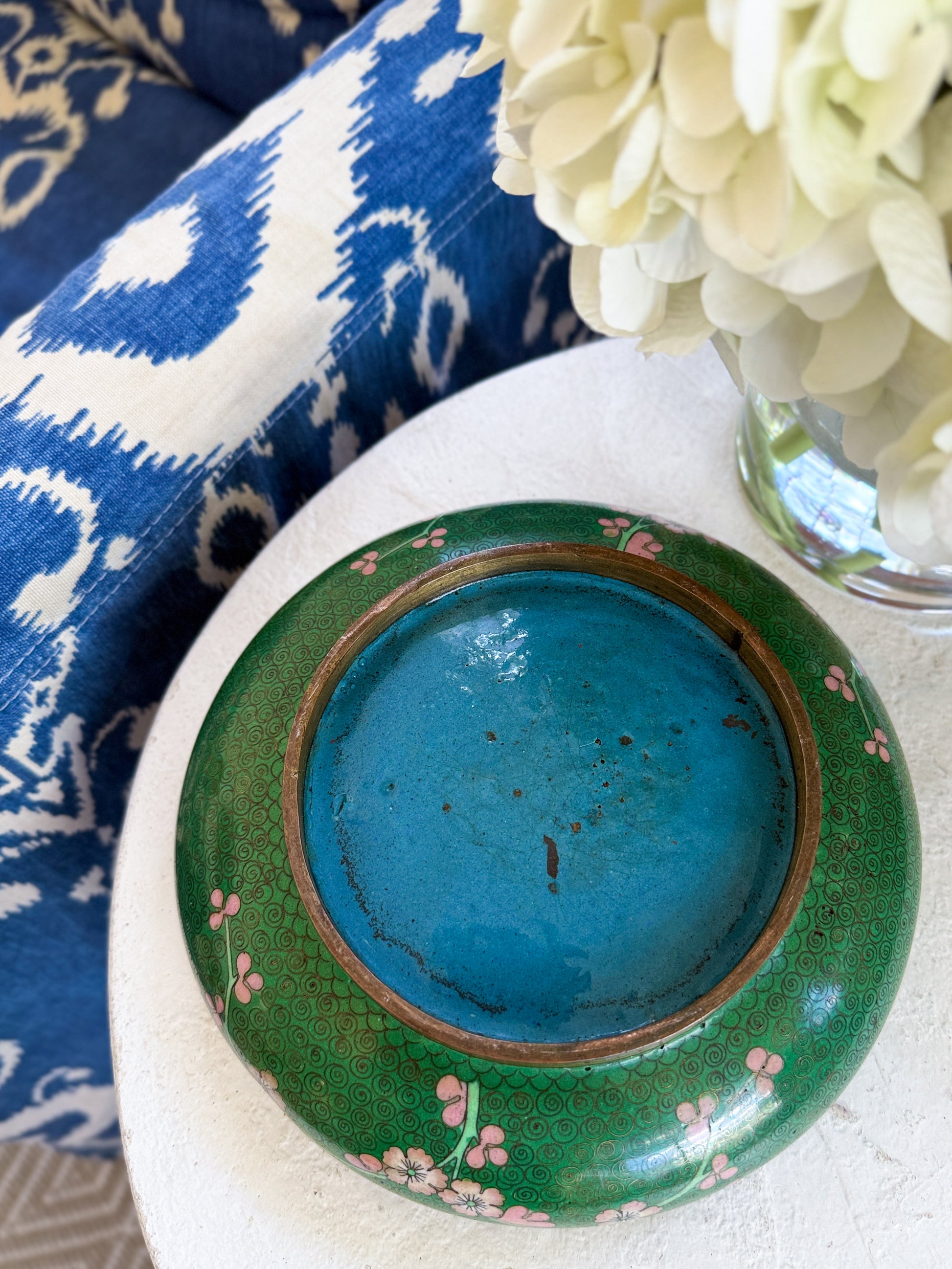Green Cloisonné Bowl with Blossom Branch