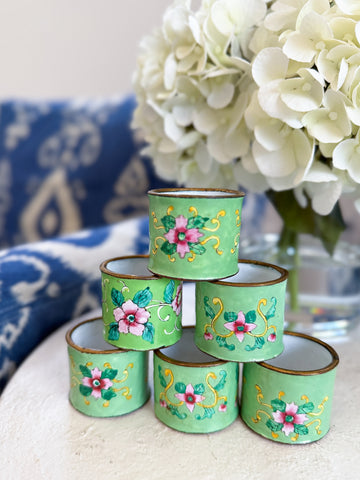 Green Cloisonné Napkin Rings (Set of 6)