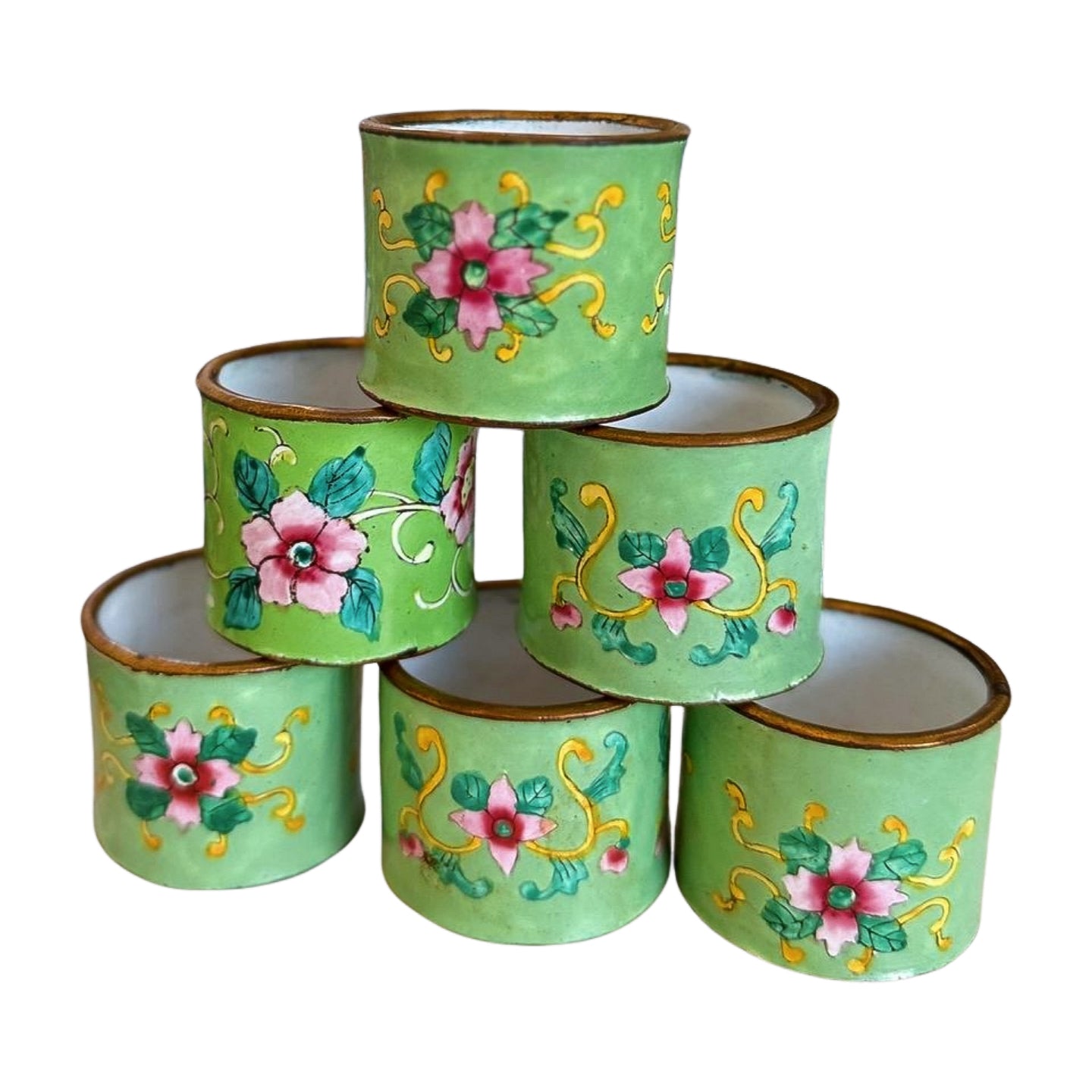 Green Cloisonné Napkin Rings (Set of 6)