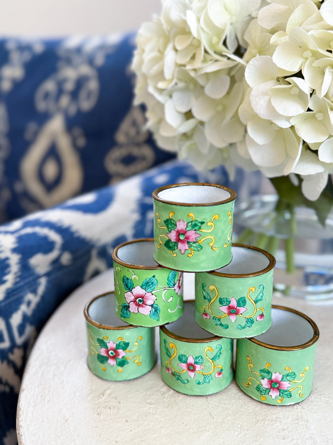 Green Cloisonné Napkin Rings (Set of 6)