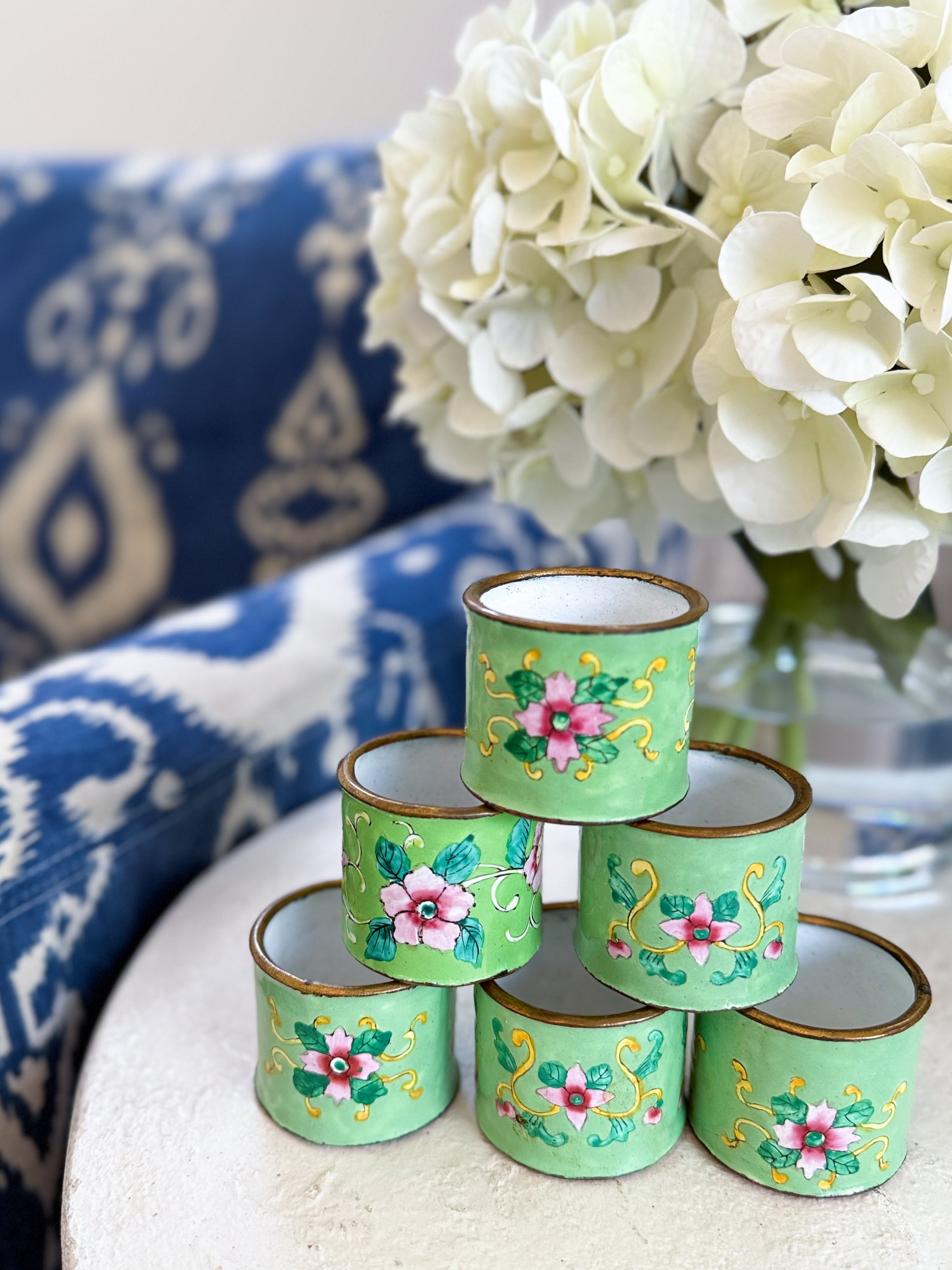 Green Cloisonné Napkin Rings (Set of 6)