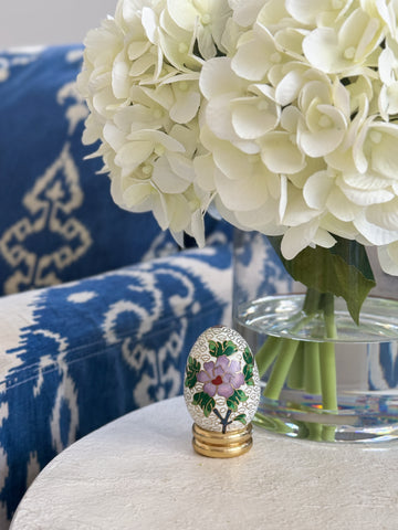 Petite Cloisonné Floral Egg with Brass Base