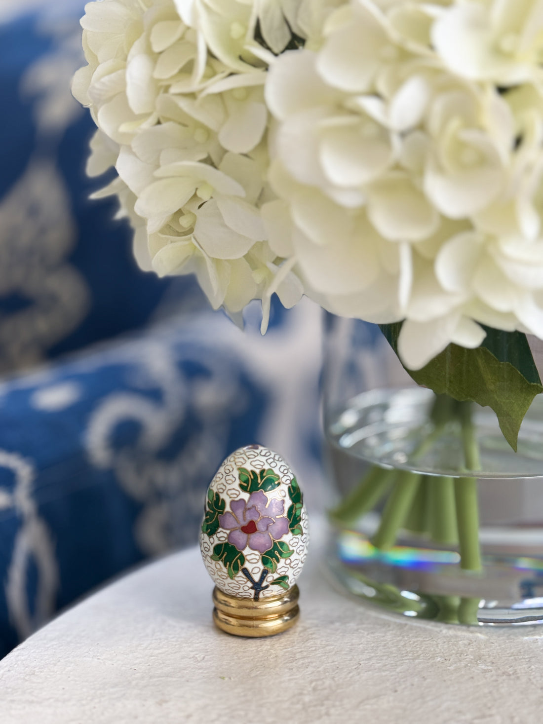 Petite Cloisonné Floral Egg with Brass Base