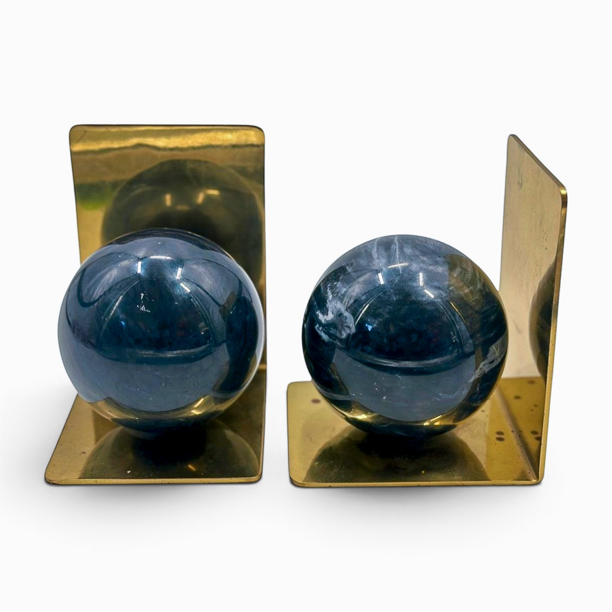 Vintage Brass & Marble Bookends